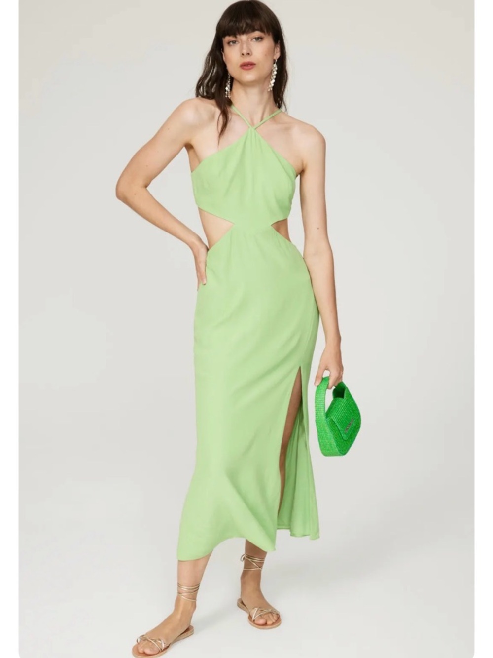 Louna Cutout Halter Midi Dress in Light Green